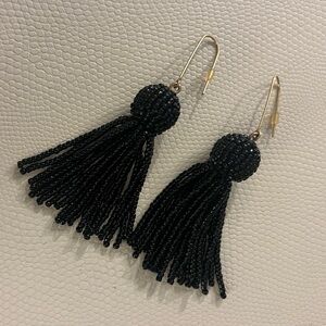 J.Crew Beaded Tassle Earrings (Black)